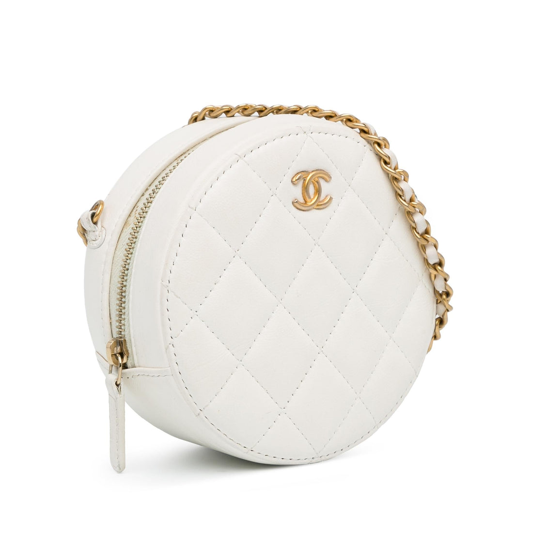 Pearl Street Bags Chanel Quilted Lambskin Pearl Crush Round Clutch with Chain (SHG-SbdIV9)