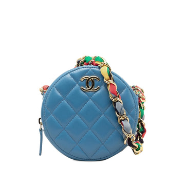 Pearl Street Bags Chanel Quilted Lambskin Ribbon Round Clutch With Chain (SHG-fknQGN)