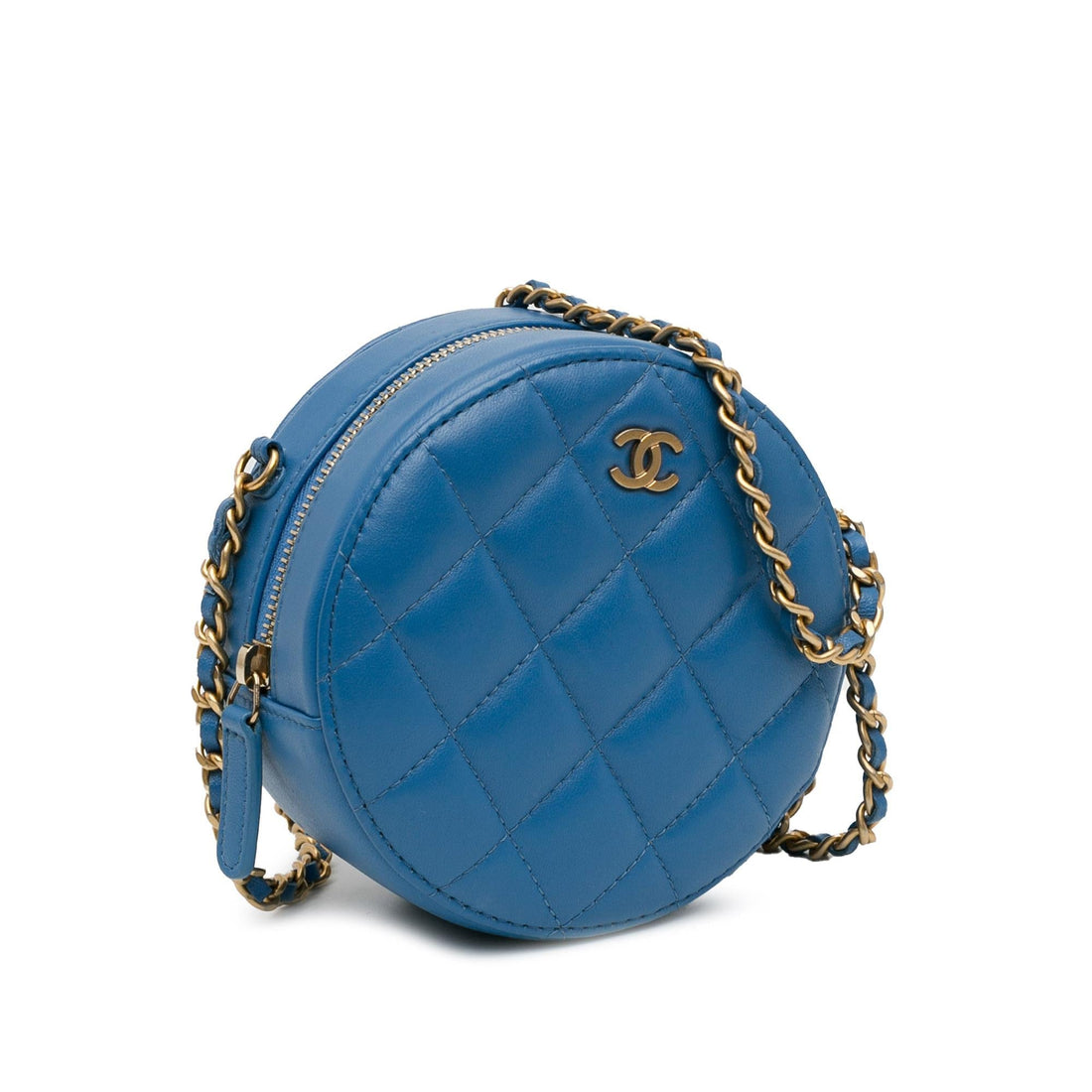 Pearl Street Bags Chanel Quilted Lambskin Round Clutch with Chain (SHG-Imo8ot)