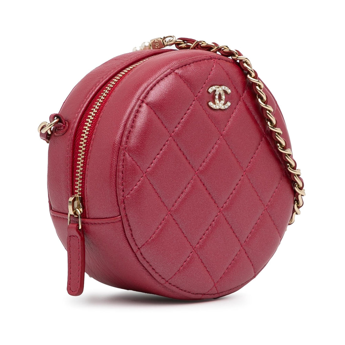 Pearl Street Bags Chanel Quilted Lambskin Round Pearl Clutch with Chain (SHG-QFU7OK)