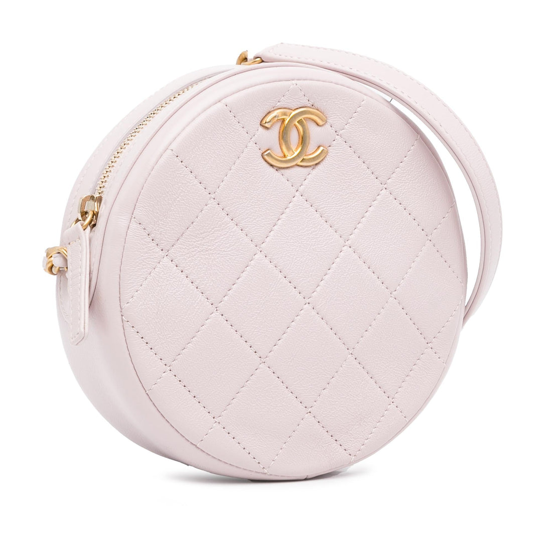 Pearl Street Bags Chanel Quilted Patent Round Clutch with Chain (SHG-Hh0oWh)