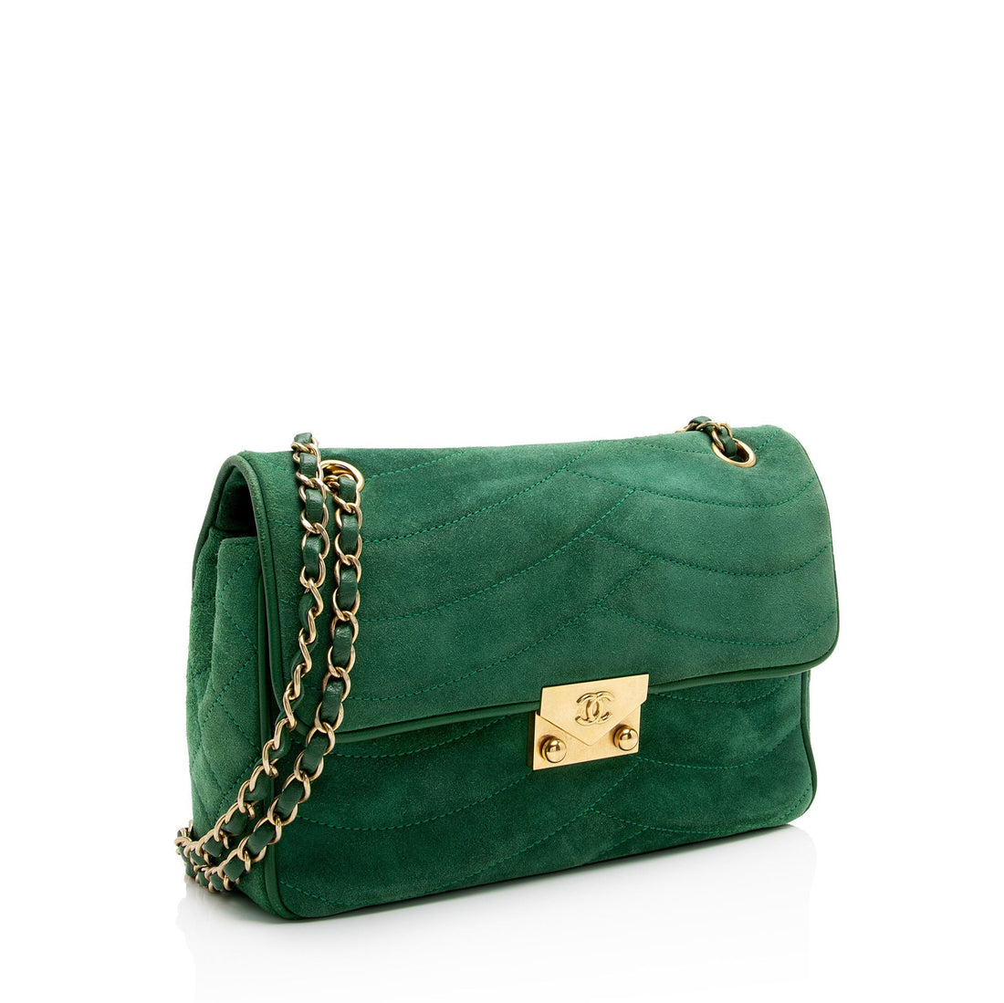 Pearl Street Bags Chanel Scallop Quilted Suede Pagoda Medium Flap Bag (SHF-StVv1m)