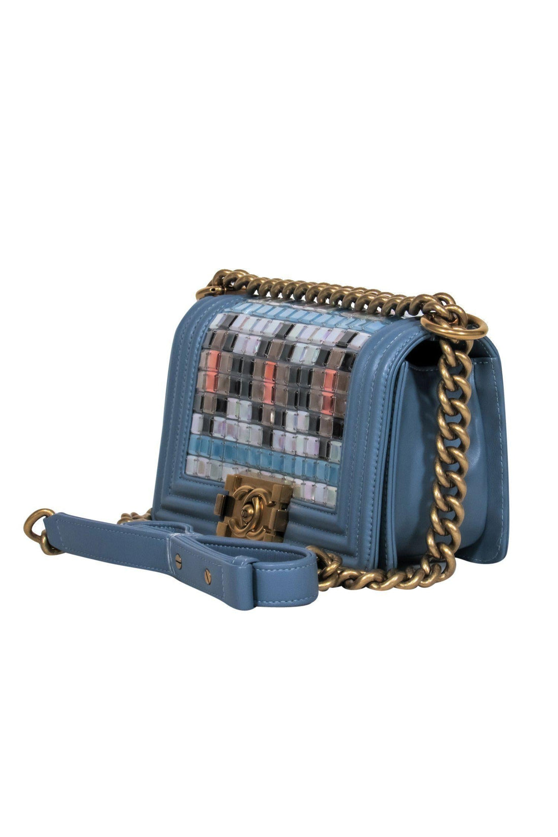 Chanel - Slate Blue Mosaic Chain Boy Bag