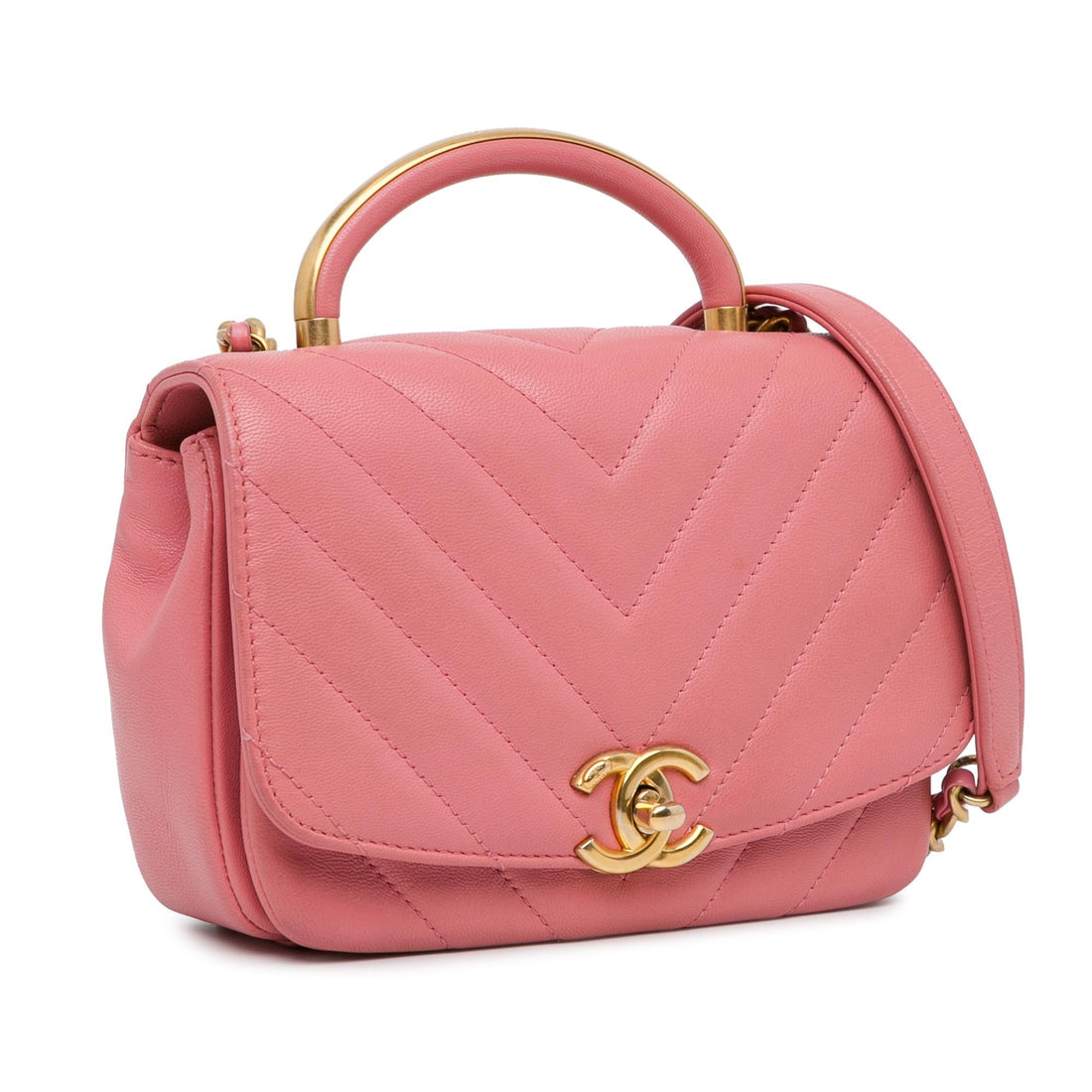 Pearl Street Bags Chanel Small Chevron Lambskin Reversed Round Flap (SHG-tiKa51)