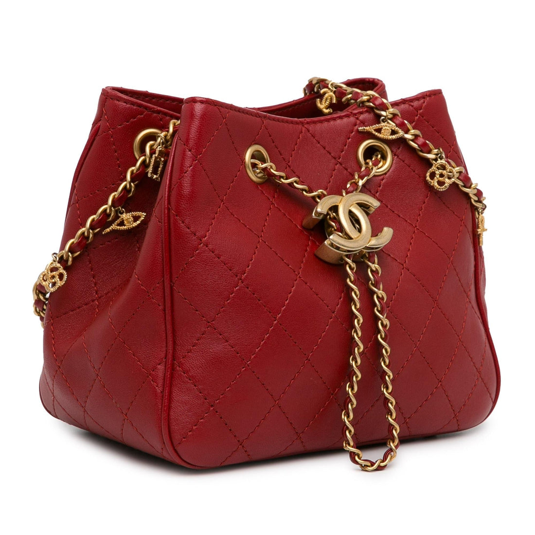 Pearl Street Bags Chanel Small Stitched Calfskin Egyptian Amulet Drawstring Bucket Bag (SHG-hm9mZm)
