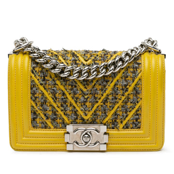 Pearl Street Bags Chanel Small Tweed and Lambskin Chevron Boy Flap (SHG-6vNjyY)