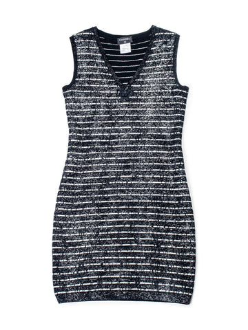 Chanel Sparkly Knit CC Logo Dress Black White