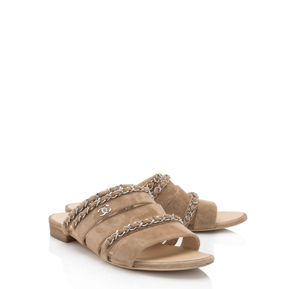 Pearl Street Bags Chanel Suede CC Chain Slide Sandals - Size 7C / 37C (SHF-m1FWC5)