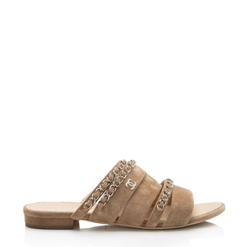 Pearl Street Bags Chanel Suede CC Chain Slide Sandals - Size 7C / 37C (SHF-m1FWC5)