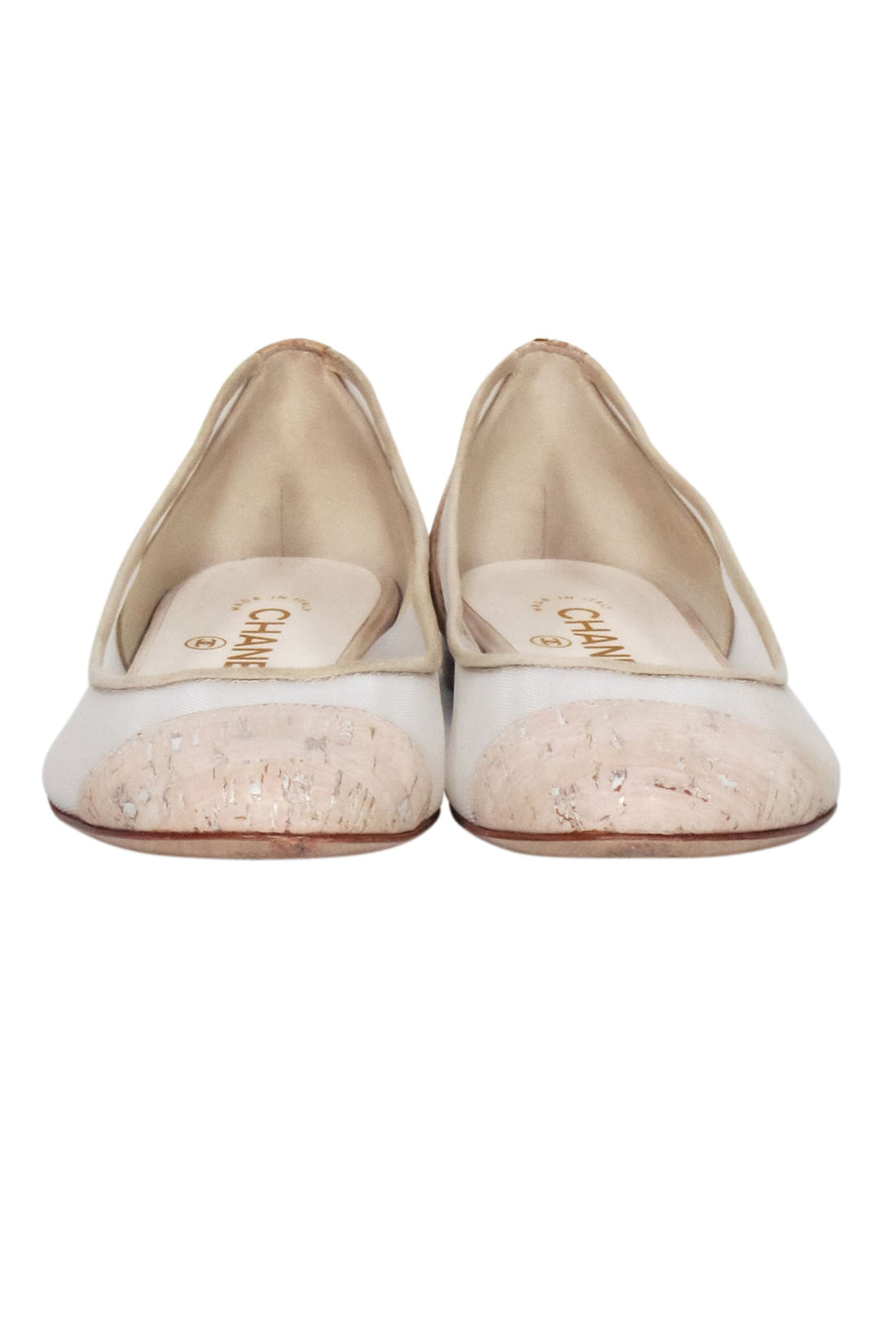 Chanel - Tan & Cream Mesh Flats w/ Cork Heel & Toe Sz 7.5