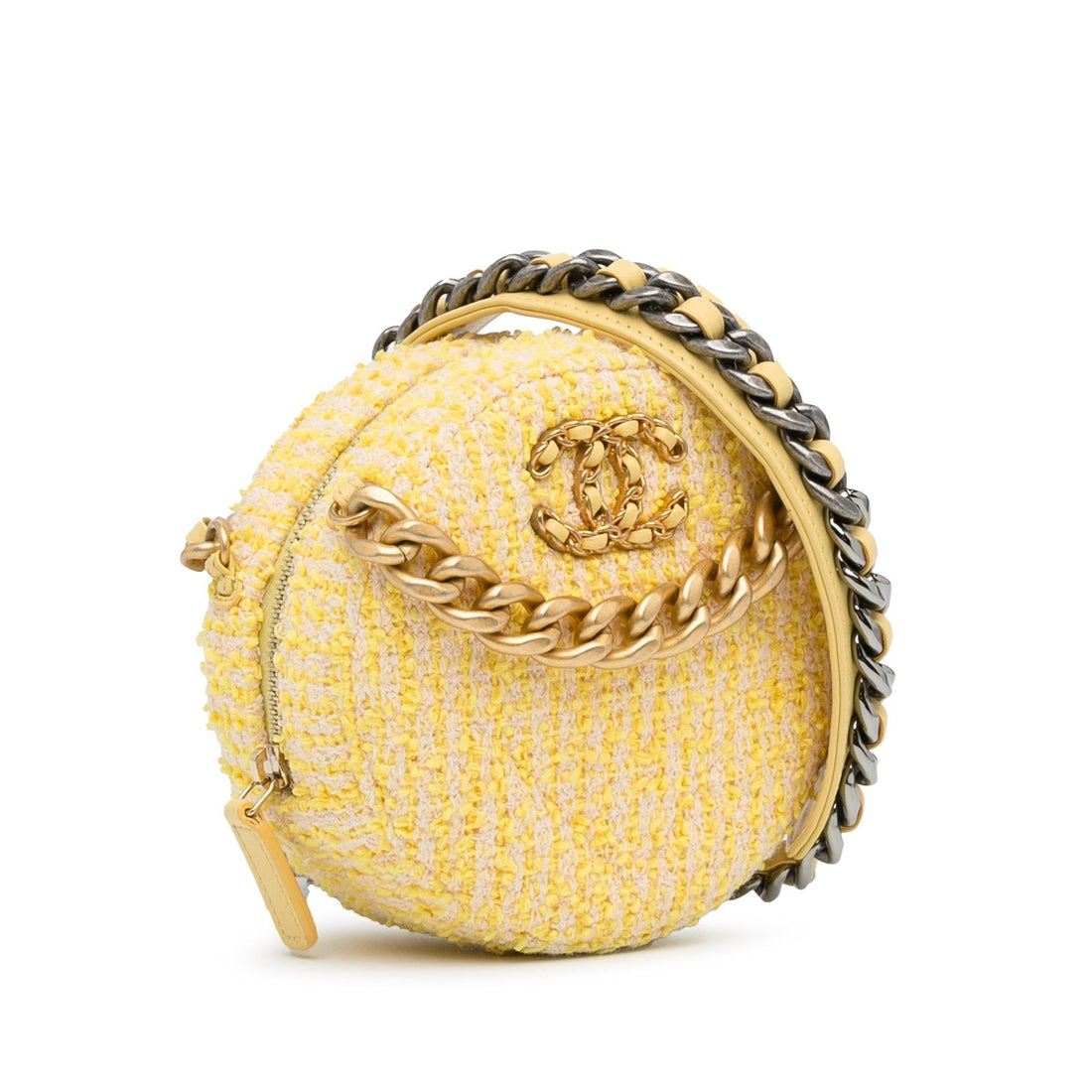 Pearl Street Bags Chanel Tweed 19 Round Clutch with Chain (SHG-9fV90G)