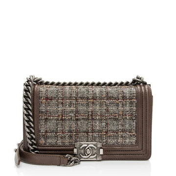 Top Quality Chanel Tweed Paris-Edinburgh Old Medium Boy Bag (SHF-PnHCww)