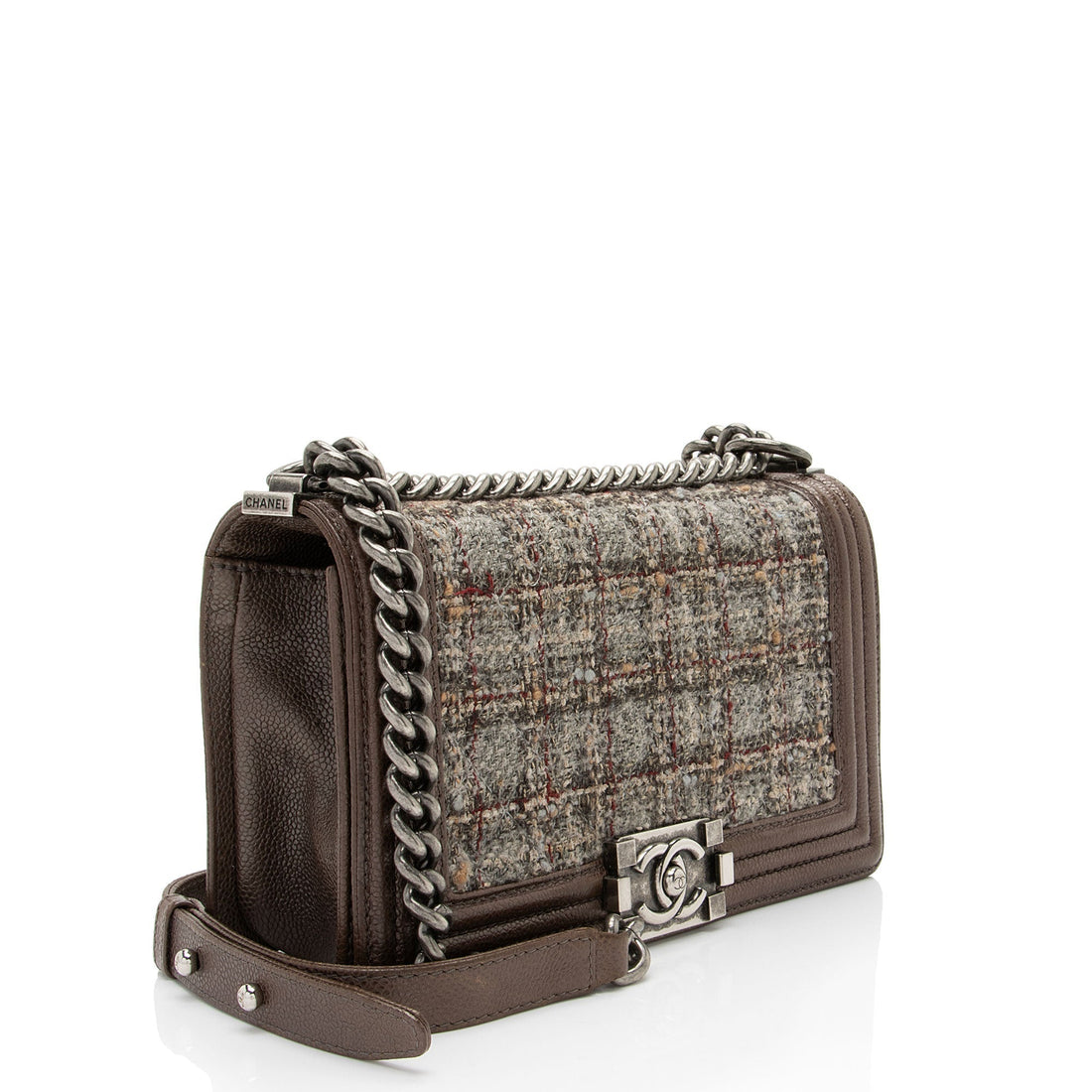 Top Quality Chanel Tweed Paris-Edinburgh Old Medium Boy Bag (SHF-PnHCww)