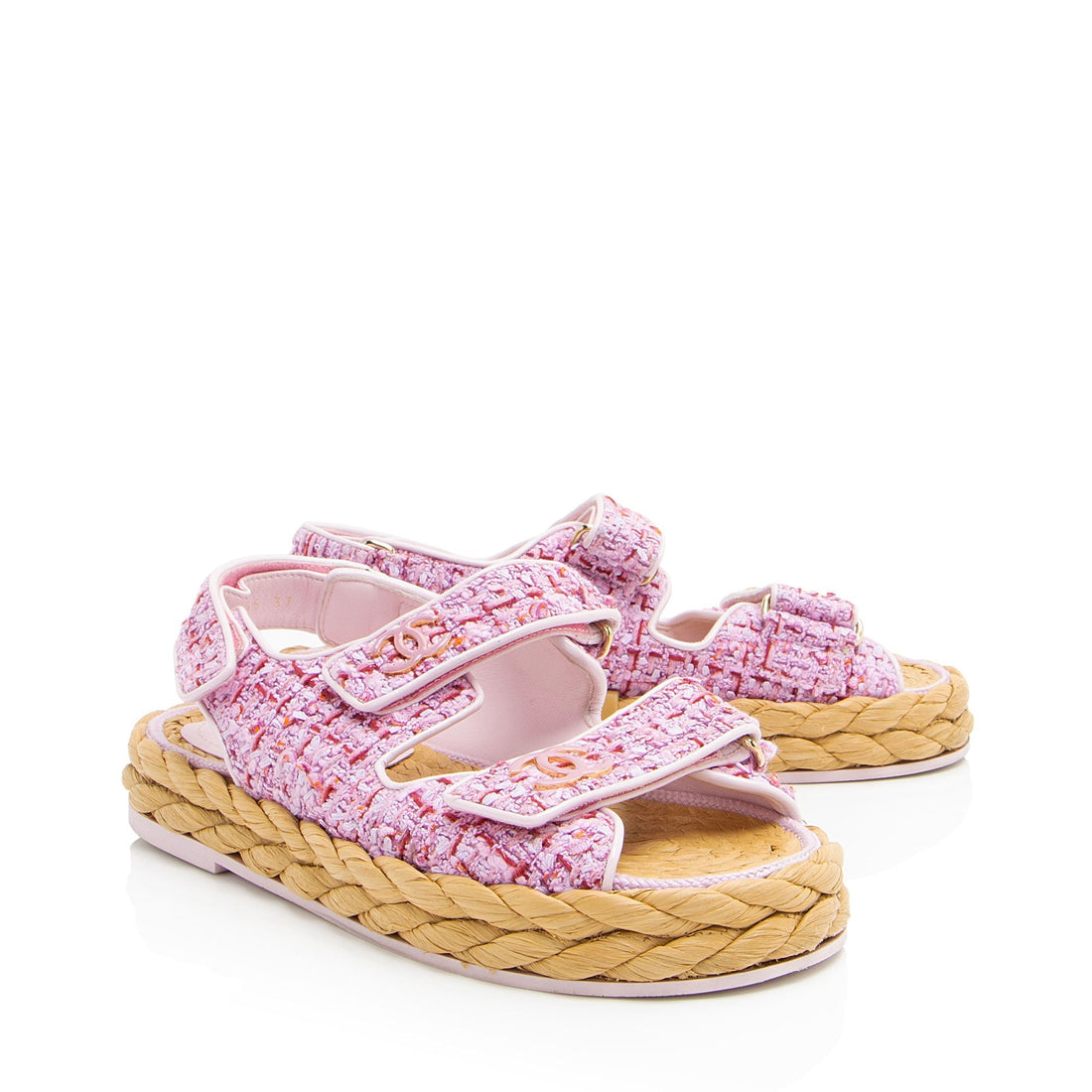 Chanel Tweed Velcro CC Dad Sandals - Size 7 / 37 (SHF-A2gOze)