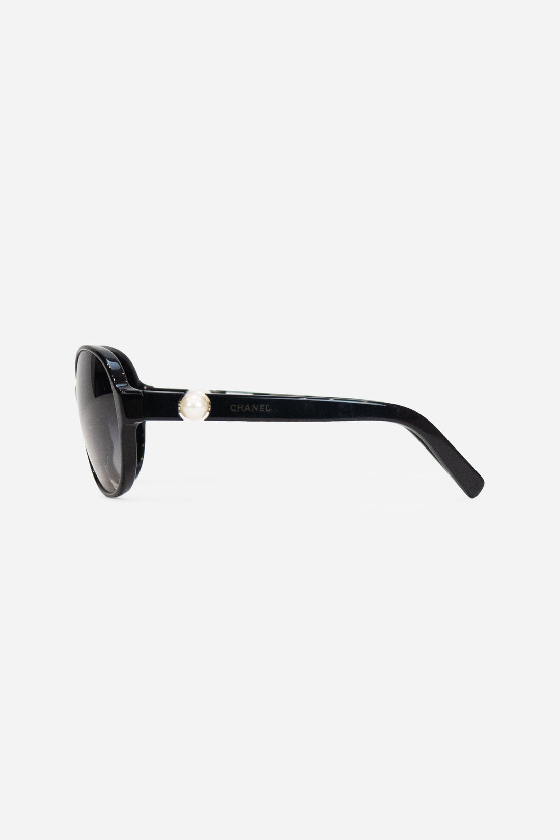Black Round Frame Pearl Logo On Arm Sunglasses