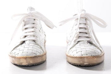 Clone White Low Top Woven Leather Sneakers SZ 36