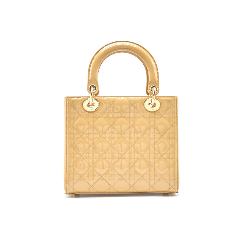 Top quality Dior Beige Patent Leather Medium Lady Top quality Dior Tote Bag