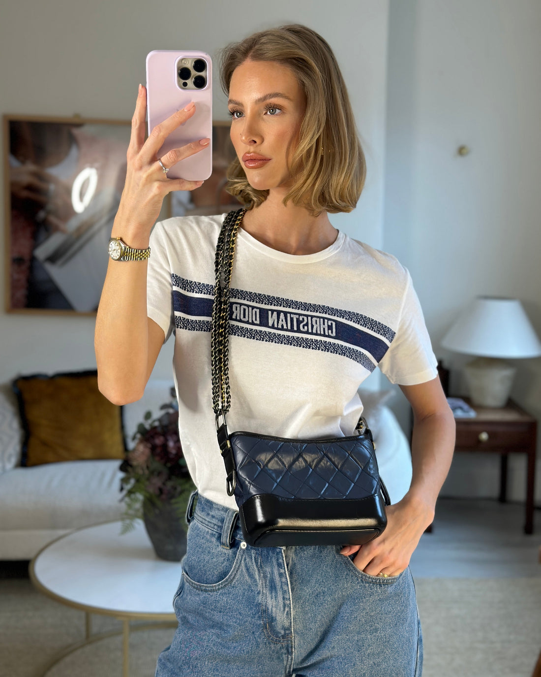 *FIRE PRICE* Pearl Street Bags Chanel Blue & Black Small Gabrielle Bag in Lambskin Leather with Mixed Hardware