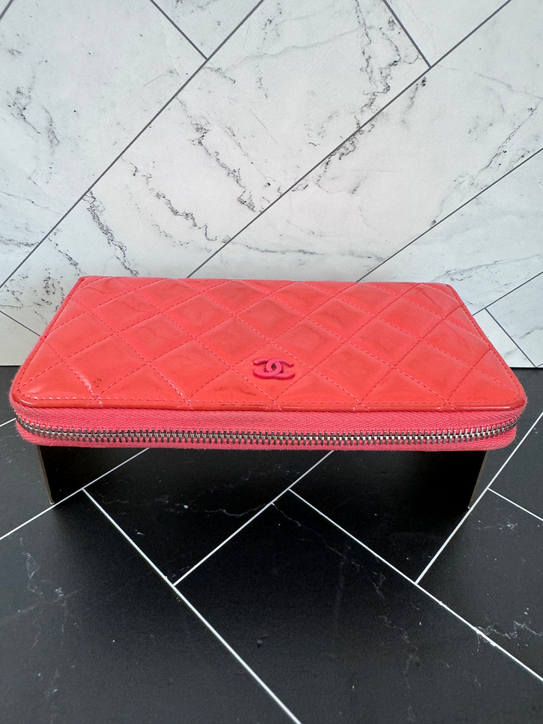 Chanel Coral Red Quilted New 1:1 Rep Leather Zippy Wallet
