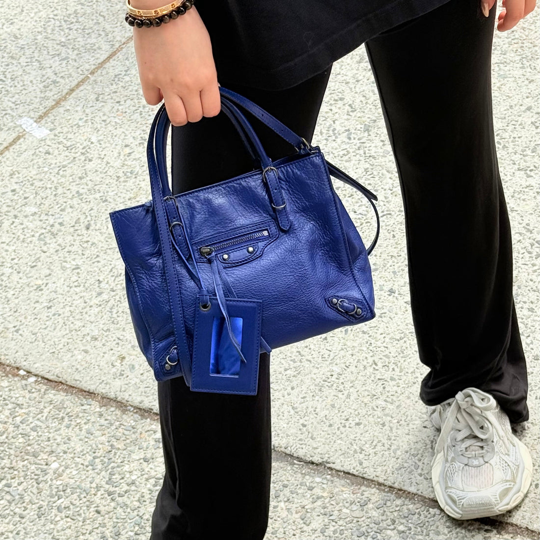 Balenciaga Mini Papier Blue Leather City Bag