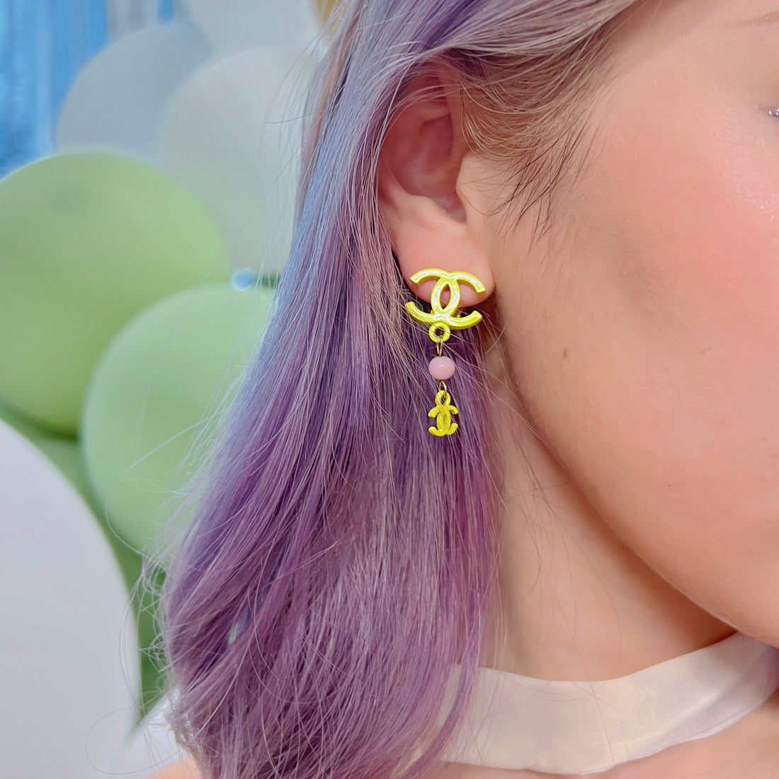 Chanel Yellow CC Logo  Earrings