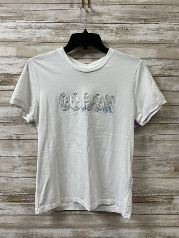 Top Ss Designer By Coach In White & Yellow, Size:M