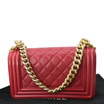 Pearl Street Bags Chanel Le Boy Small Lambskin Leather Shoulder Bag Red