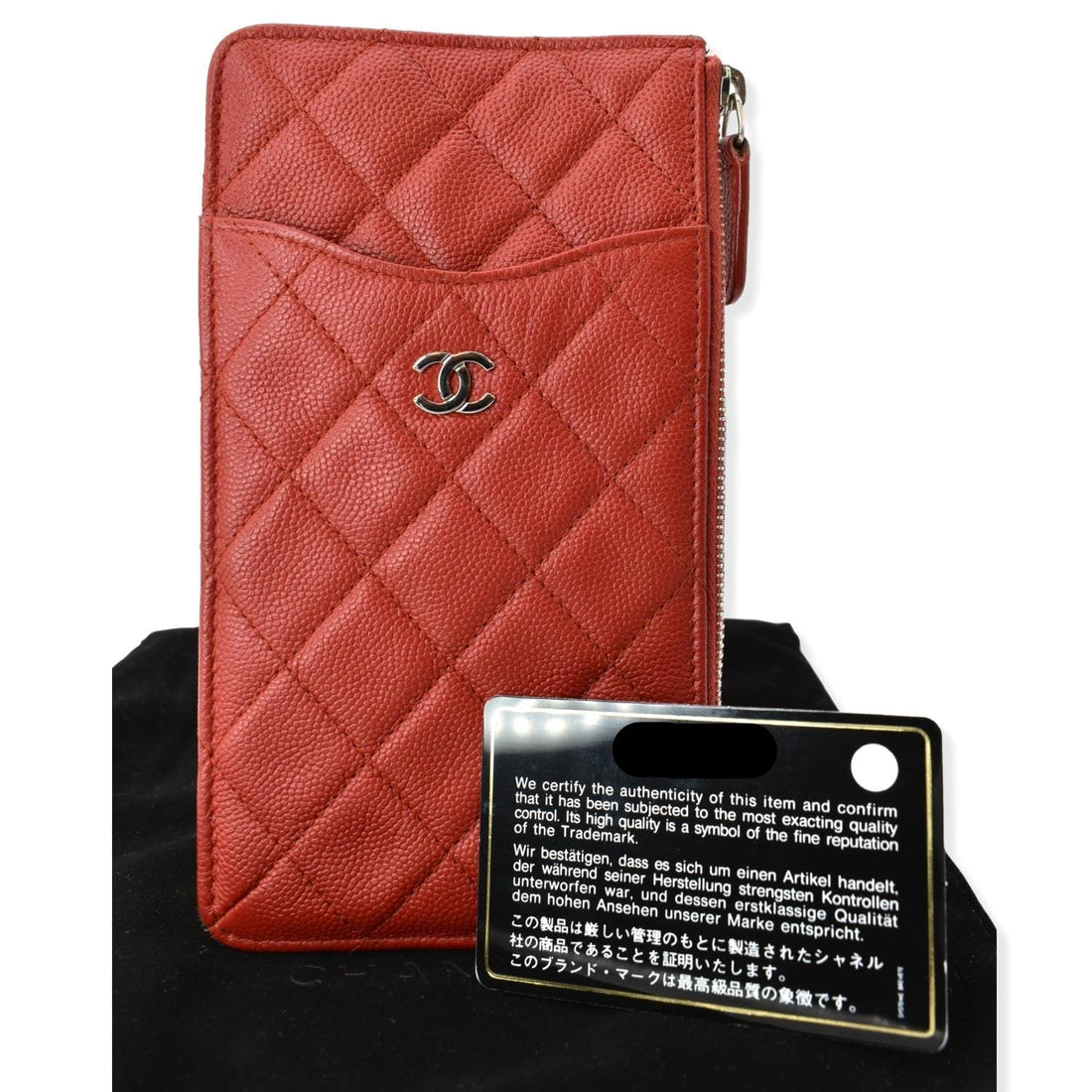 Pearl Street Bags Chanel Classic Caviar Quilted Leather Flat Wallet Pouch Red