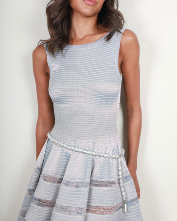 Pearl Street Bags Chanel 99C Silver Metallic Foil and Acetate Beaded Belt with Brushed silver clasp Size 96cm