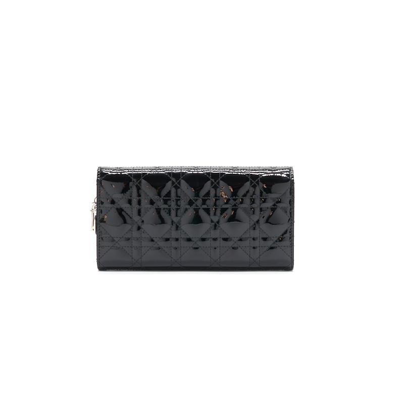 Top quality Dior Patent Leather Long Wallet with Chain Black