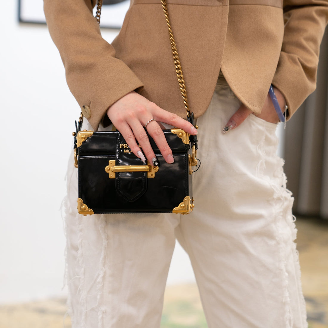 Prada Cahier  Leather Shoulder Bag