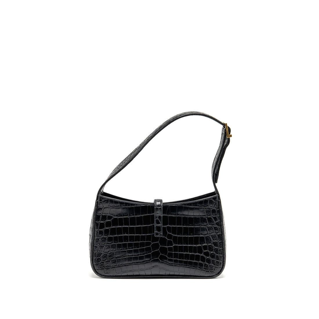 Saint Laurent/YSL Hobo Shoulder Bag Croc Embossed CalBNkin Black GHW