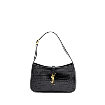 Saint Laurent/YSL Hobo Shoulder Bag Croc Embossed CalBNkin Black GHW