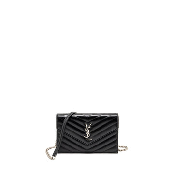 SAINT LAURENT/ YSL Envelope Chain Wallet CalBNkin Black SHW