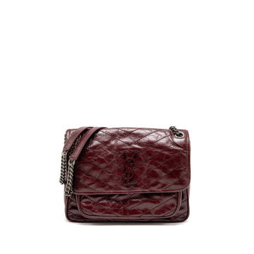 Saint Laurent YSL Medium Niki Shoulder Bag CalBNkin Burgundy Ruthenium SHW