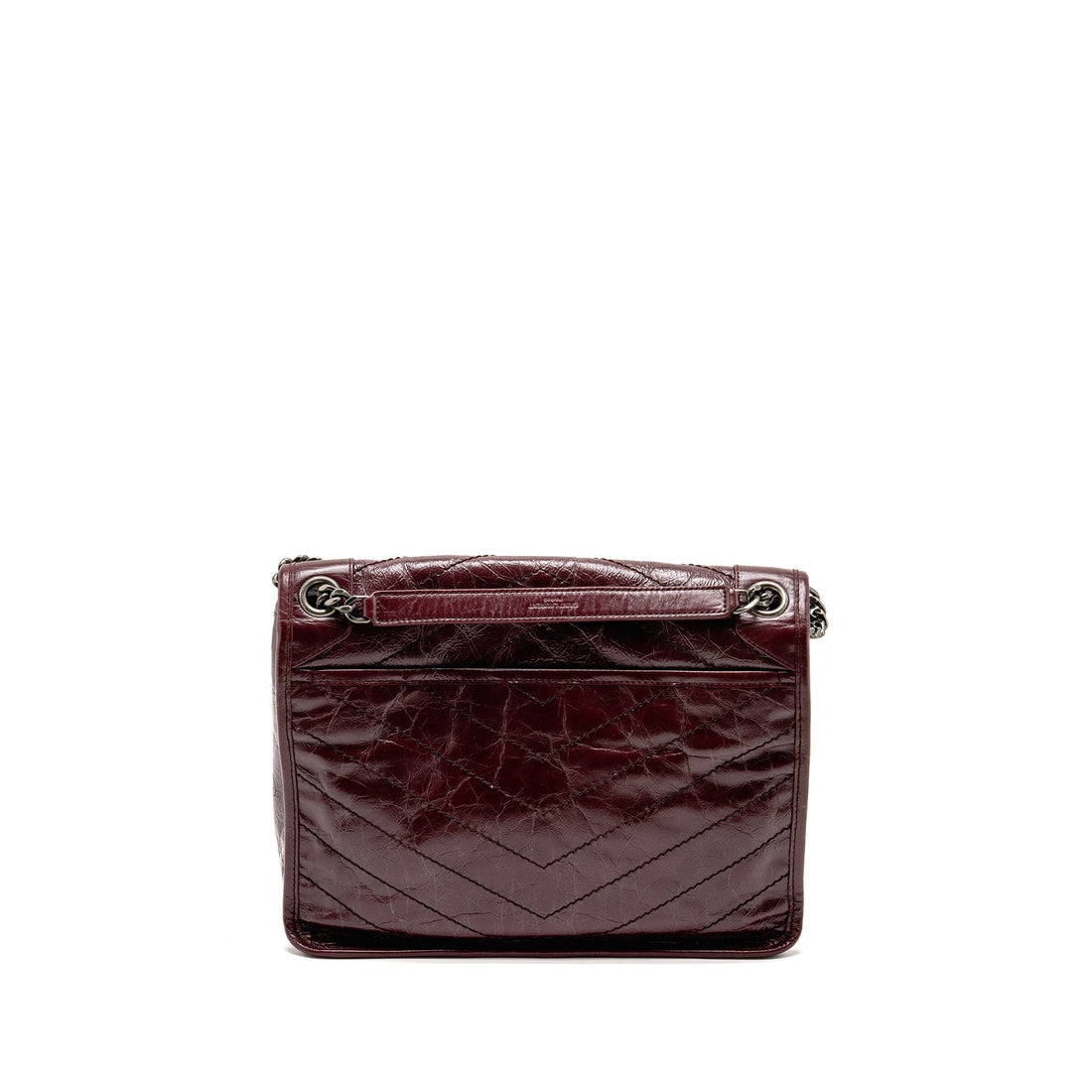 Saint Laurent YSL Medium Niki Shoulder Bag CalBNkin Burgundy Ruthenium SHW