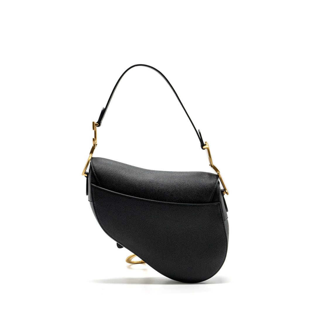 Top quality Dior medium saddle bag with strap grained calfskin black