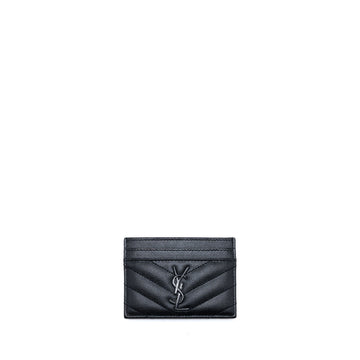 Saint Laurent/YSL Cassandre Matelasse Card Case in Grain Depoudre Embossed CalBNkin Black with Black Hardware