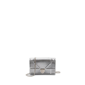 Top quality Dior Top quality Diorama Wallet On Chain Patent Metallic Silver