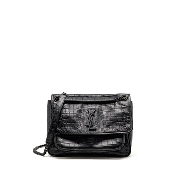 Saint Laurent/YSL Medium Niki Bag Crocodile-Embossed Black CalBNkin Black Hardware