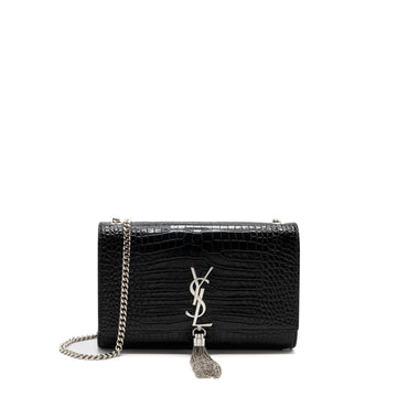 Saint Laurent/YSL Kate Tassel Croc-embossed calBNkin Black SH