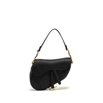 Top quality Dior Medium Saddle grained calfskin black