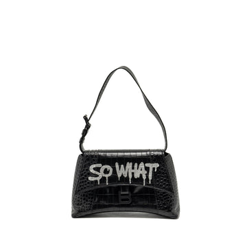 Balenciaga Limited Edition Downtown Small Shoulder Bag Croc-Embossed CalBNkin Black with Black Hardware