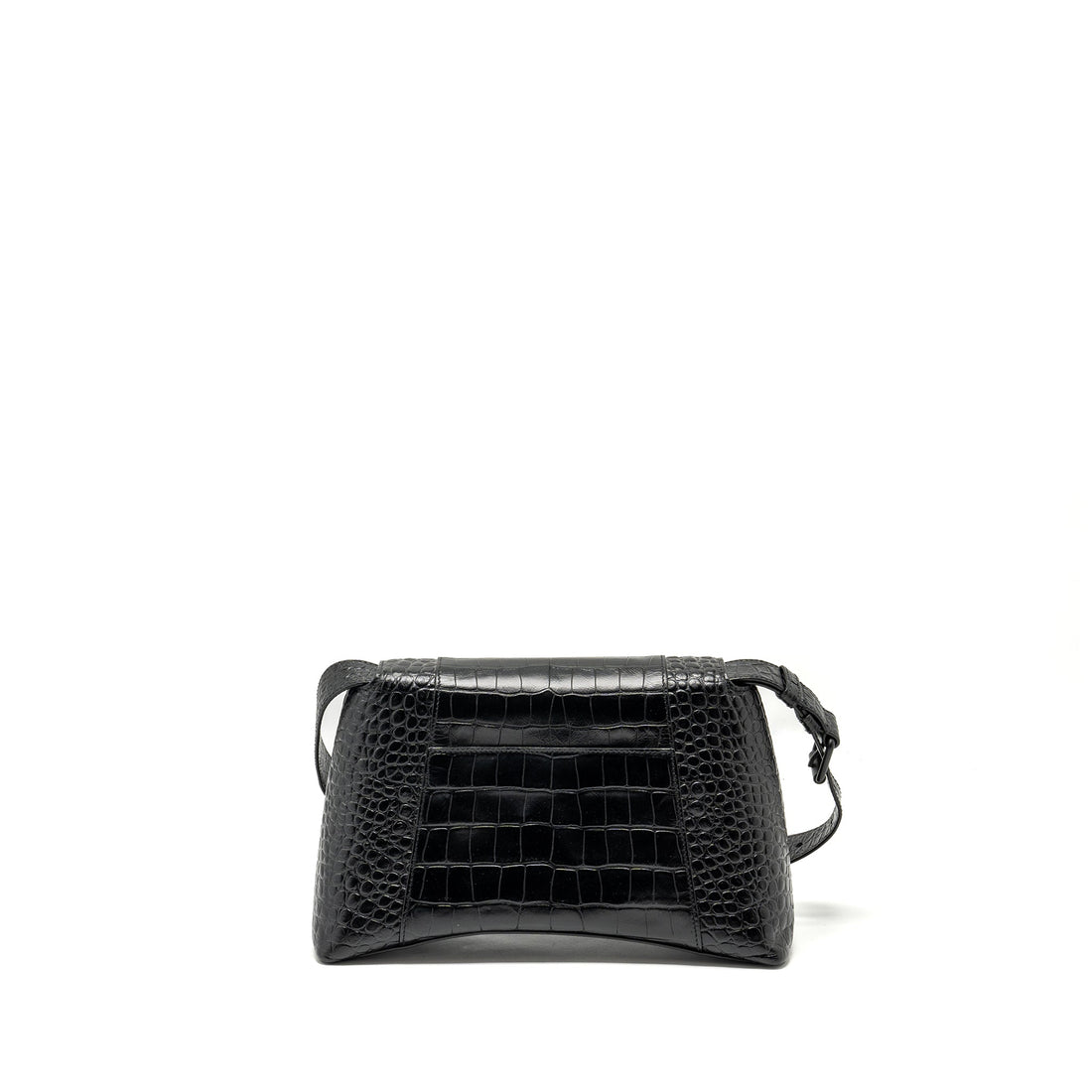 Balenciaga Limited Edition Downtown Small Shoulder Bag Croc-Embossed CalBNkin Black with Black Hardware