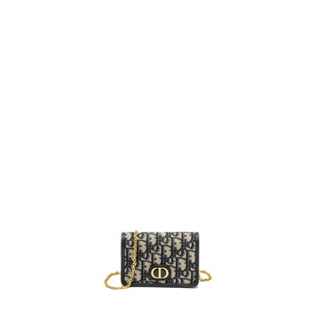 Top quality Dior 30 Montaigne Nano Pouch with Chain Blue Oblique Jacquard