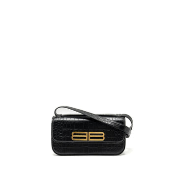 Balenciaga Gossip shoulder bag croc-embossed calBNkin black GHW
