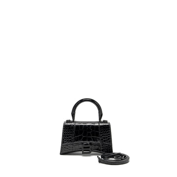 Balenciaga XS Hourglass Croc-embossed CalBNkin So Black