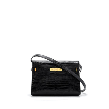 Saint laurent Manhattan shoulder bag croc-embossed calBNkin black GHW