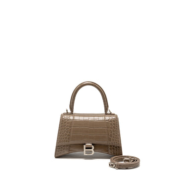 Balenciaga Small Hourglass Bag Croc-Embossed CalBNkin Dark Beige SHW