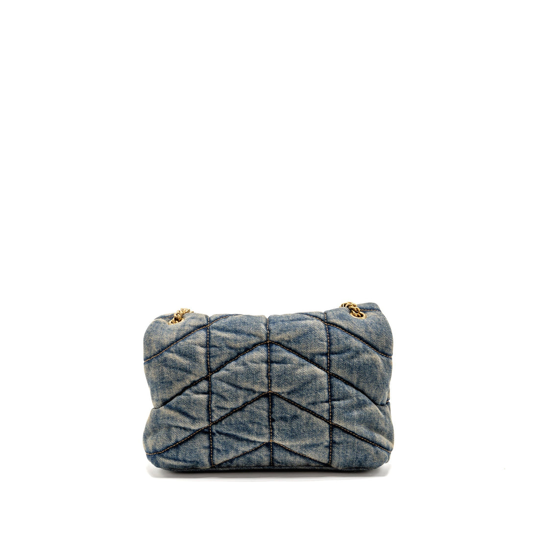 Saint Laurent/YSL Toy Loulou Puffer Shoulder Bag Denim Indigo Blue/Cinnamon GHW